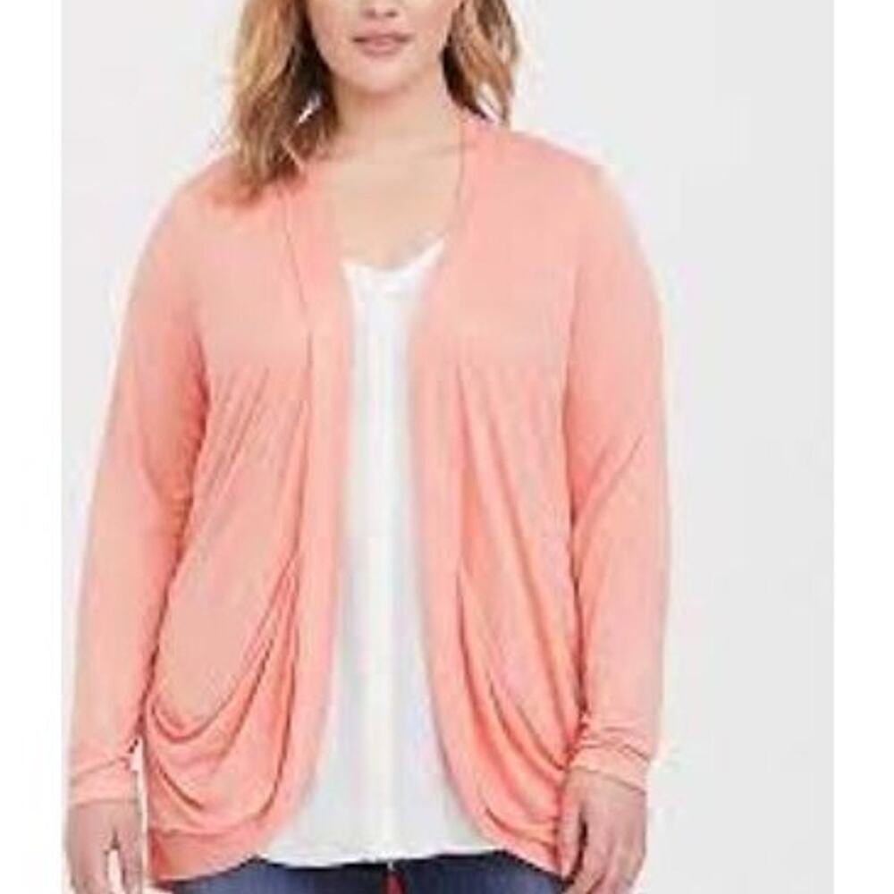 Torrid Womens Coral Curved Pockets Cardigan Plus Size 1X Open Front Boho Pockets